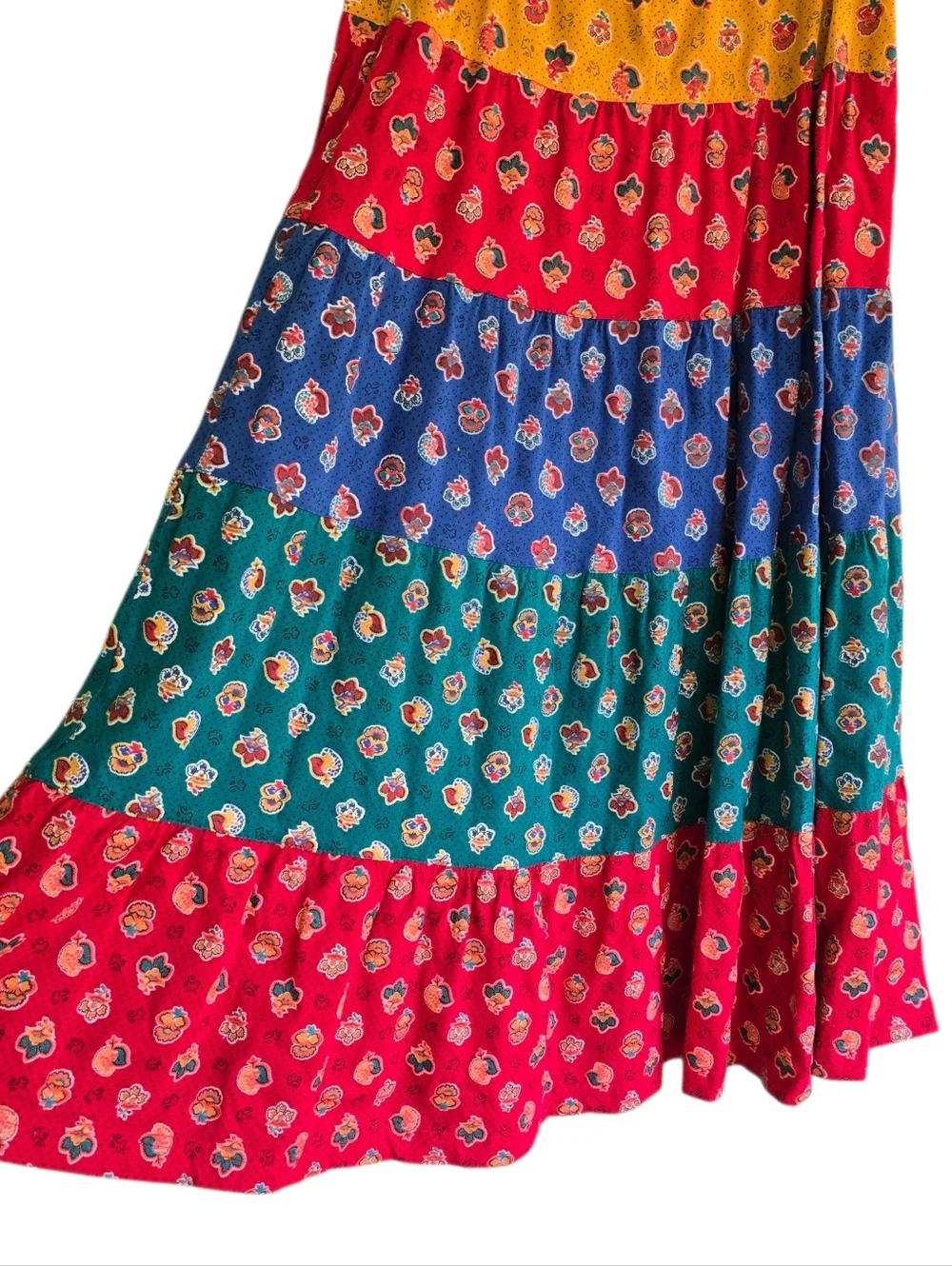 Vintage Floral Tiered Maxi Skirt Boho Hippie Cottagcore Multi Color